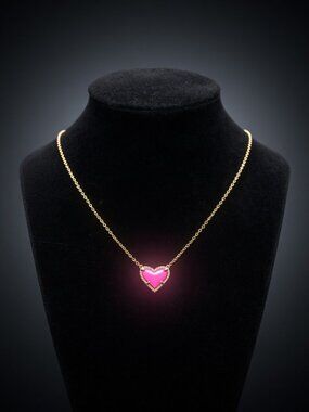 NWT Kendra Scott Ari Heart Gold Pendant Necklace in Neon Pink
